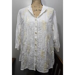 Anii Women 100% Cotton Floral Embroidered Button Up Breathable India Large
